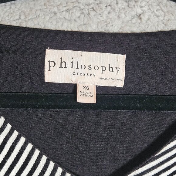 Black & White Striped Asymmetrical Hem Short-Sleeve Dress By Philosophy Size XS - Picture 8 of 11
